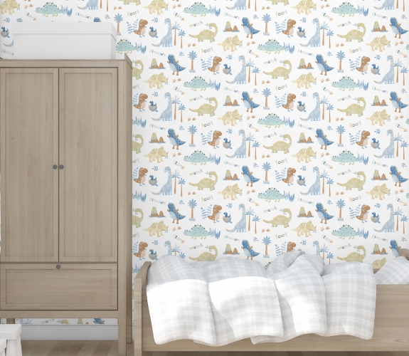Dinosaur blå/beige - tapet - 10.00x0.53m...