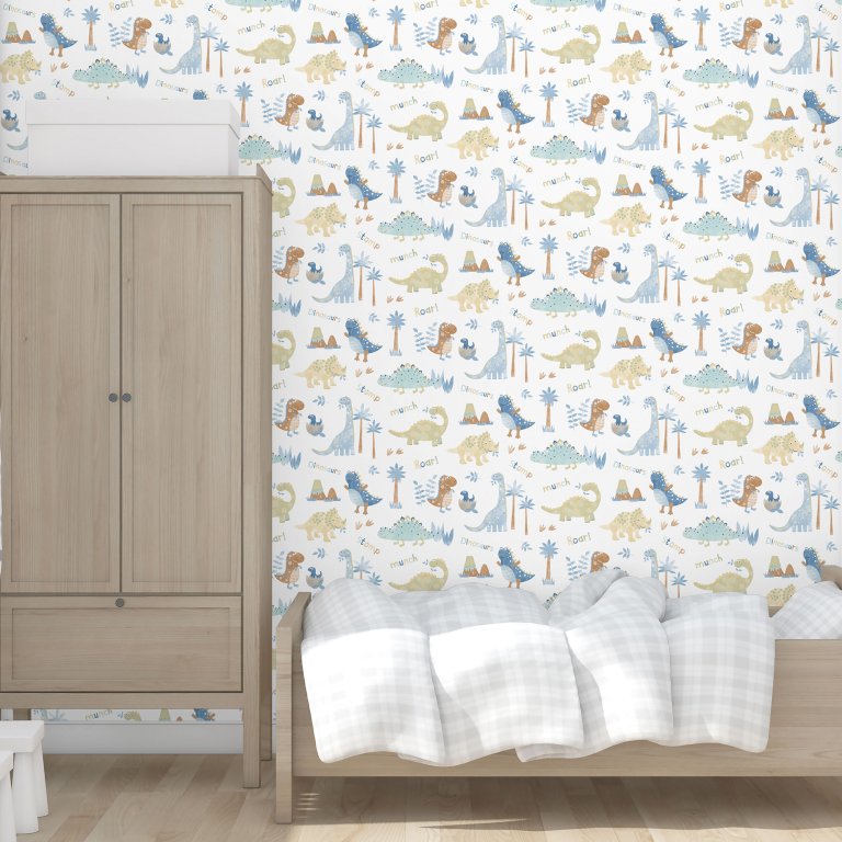 Dinosaur blå/beige - tapet - 10.00x0.53m - fra GALERIE