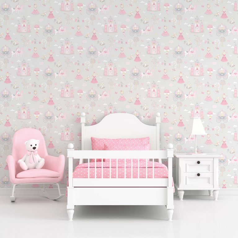 Fairytale grå/pink - tapet - 10.00x0.53m - fra GALERIE