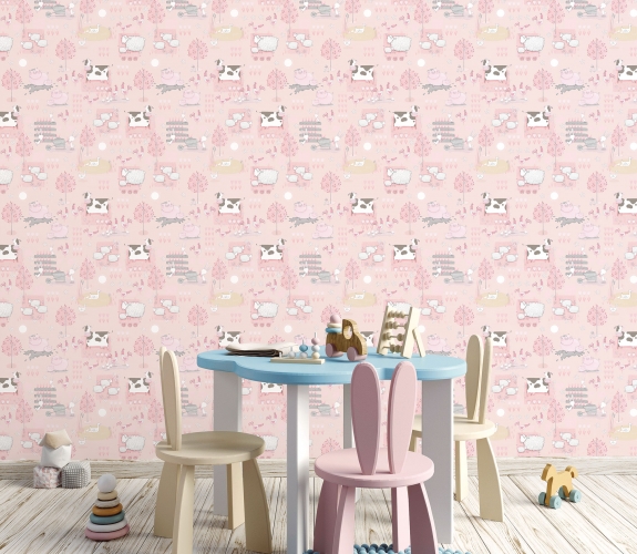 Farmland pink/grå/beige - tapet - 10.00x...