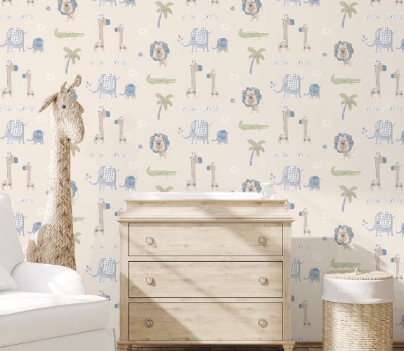 Jungle Friends beige/safari grøn - tapet...