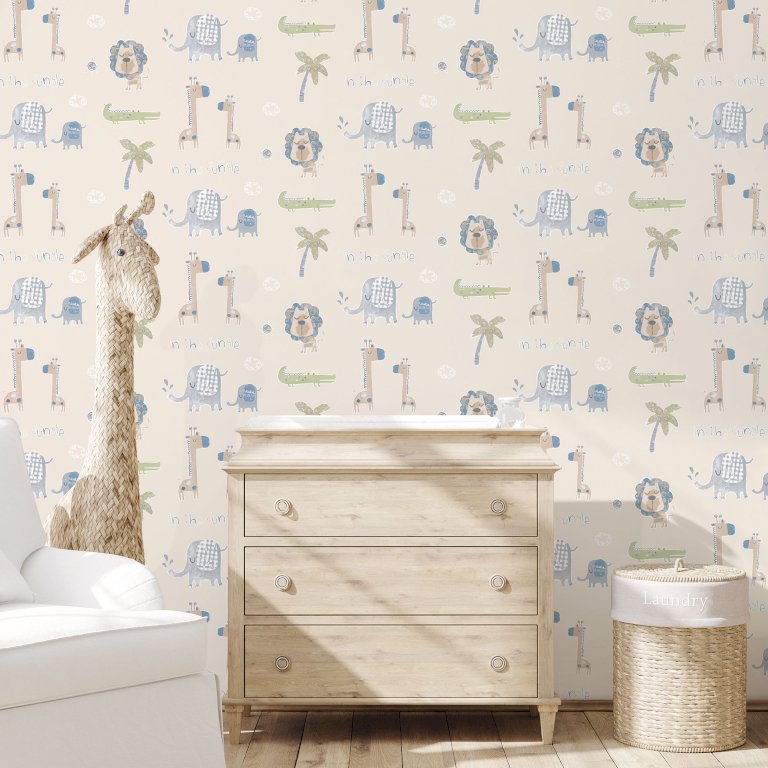 Jungle Friends beige/safari grøn - tapet - 10.00x0.53m - fra GALERIE