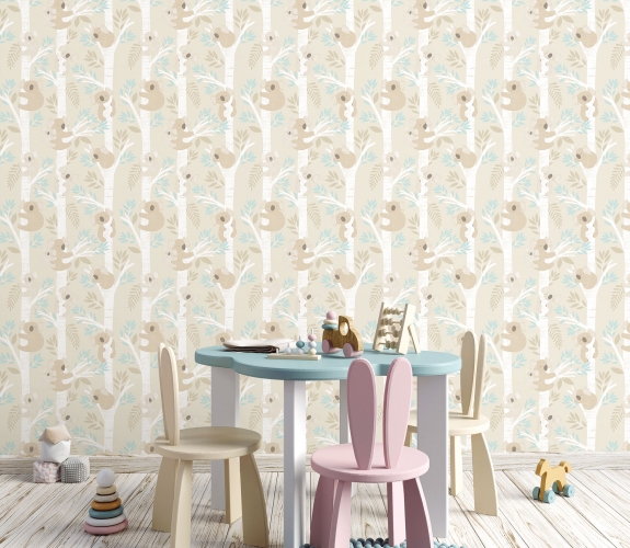 Koalas beige/tyrkis/glitter - tapet - 10...