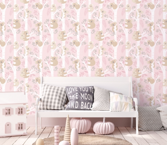 Koalas pink/grå/glitter - tapet - 10.00x...