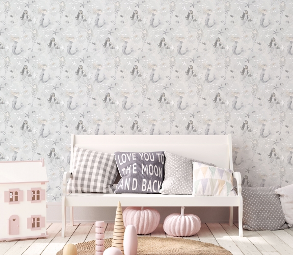 Mermaids grey/silve/glitterr - tapet - 1...