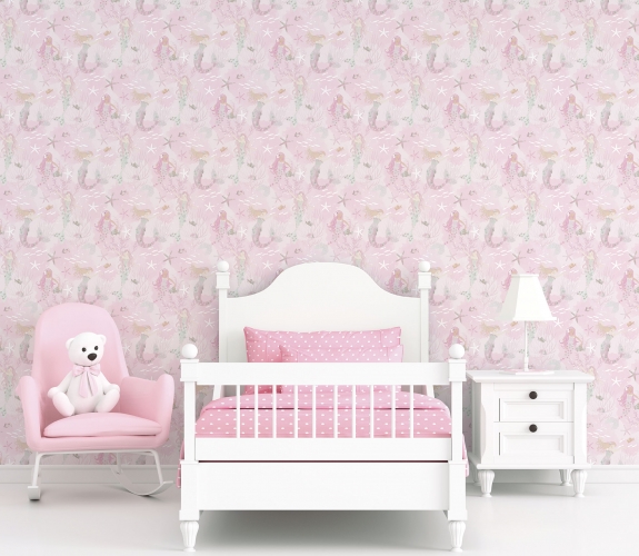 Mermaids pink/grå/glitter - tapet - 10.0...