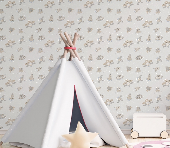 Spaceships greige/tan/glitter - tapet - ...