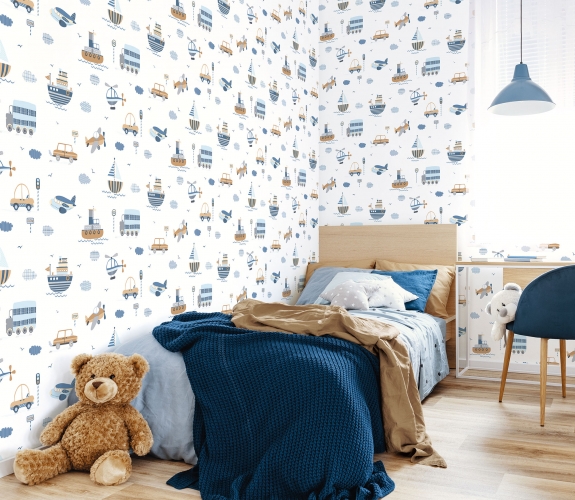 Transportation brun/sky blå/navy - tapet...
