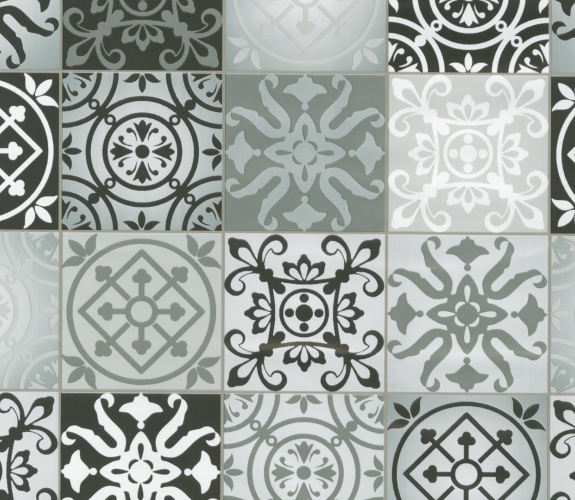 Lenco deco Tiles black/white 45cmx2m