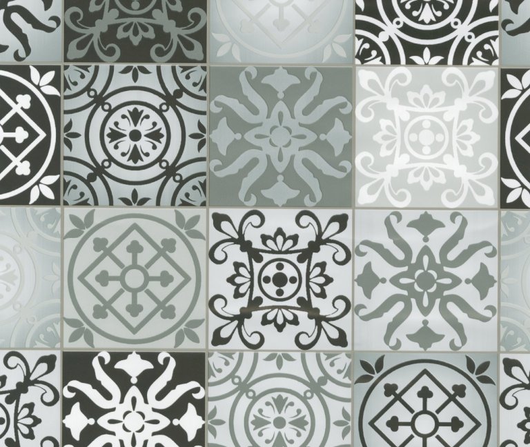 Lenco deco Tiles black/white 45cmx2m
