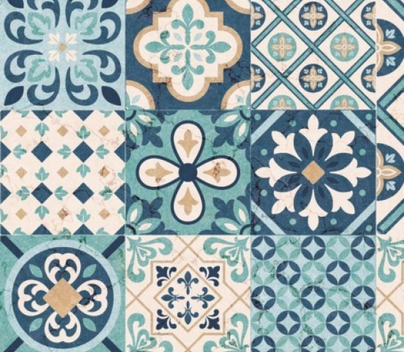 Lenco deco Tiles Cassablue 45cmx2m