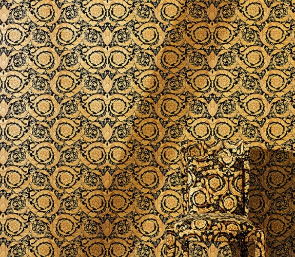 Stiltapet sort gul metallic